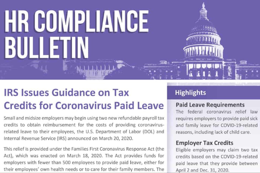 IRS Issues Guidance on Tax Credits for Coronavirus Paid Leave