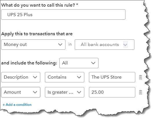 The upper half of the Create rule panel